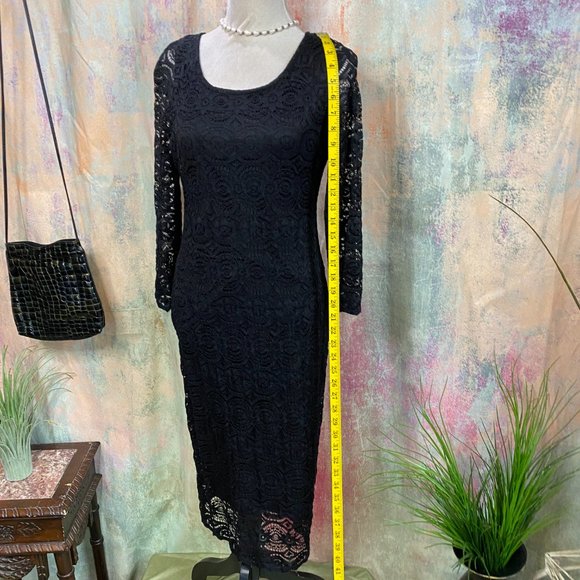 πLiz Claiborne Beautiful Midi Lace Dress with long Lace Sleeves - Picture 4 of 13